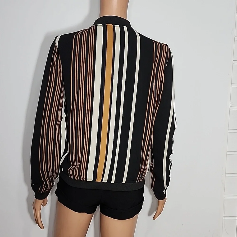 ONLY Women's ZIP-UP‎ SWEATSHIRT Black Yellow Stripes Bomber Jacket Size 36